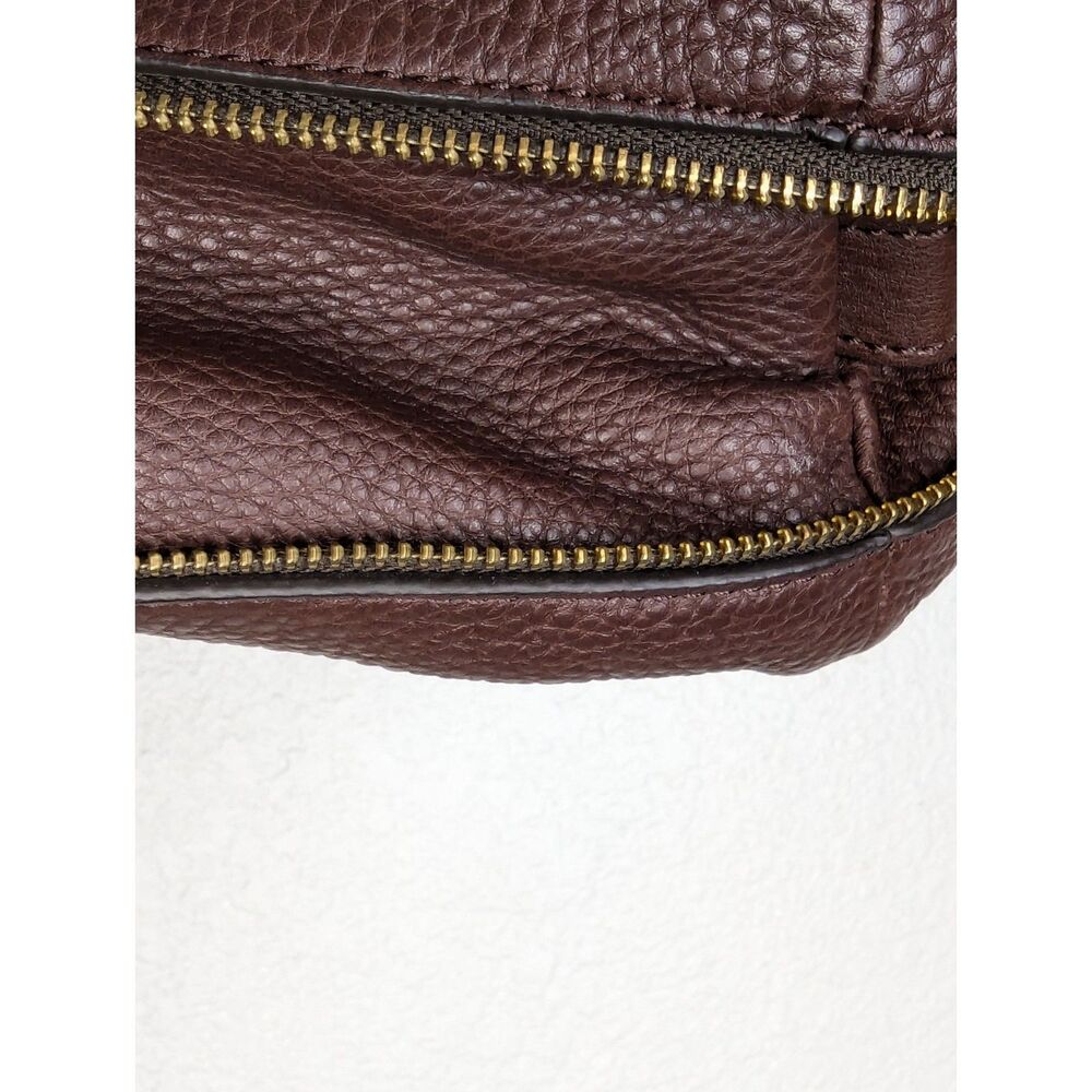 Fossil Leather Tote Shoulder Bag Satchel Brown Medium Preston Purse Zip Around - Picture 9 of 13